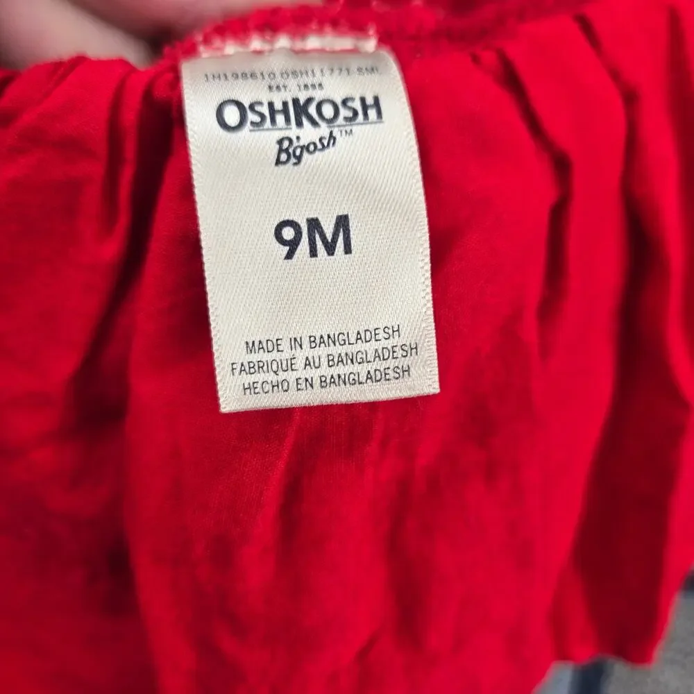 OshKosh B'gosh Baby Girls Denim Overalls Bandana Skirt Dress 9M Red